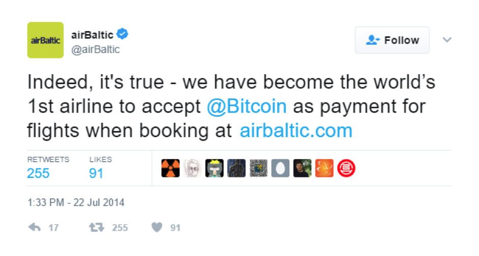 airBaltic و بیتکوین
