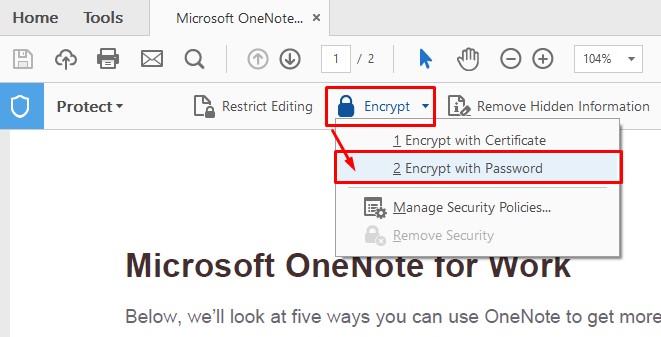 گزینه Encrypt With Password برای رمزگذاری فایل‌های PDF