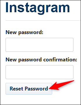 reset password برای بازیابی پسورد فراموش شده اینستاگرام