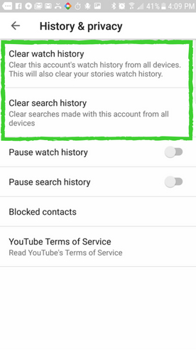 پاک کردن تاریخچه جستجوی یوتیوب در موبایل