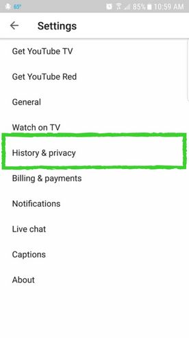 امنیت تاریخچه جستجوی یوتیوب در موبایل