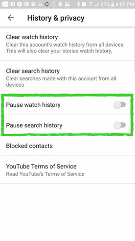 توقف ثبت تاریخچه جستجوی یوتیوب در موبایل