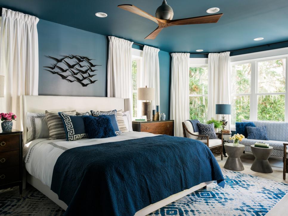 پرده اتاق خواب رنگ آبی
