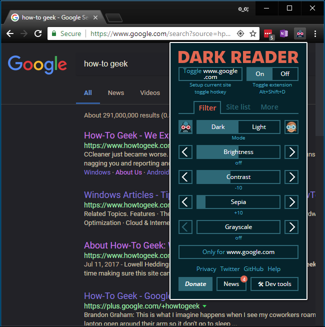Dark Reader و تم تیره گوگل کروم