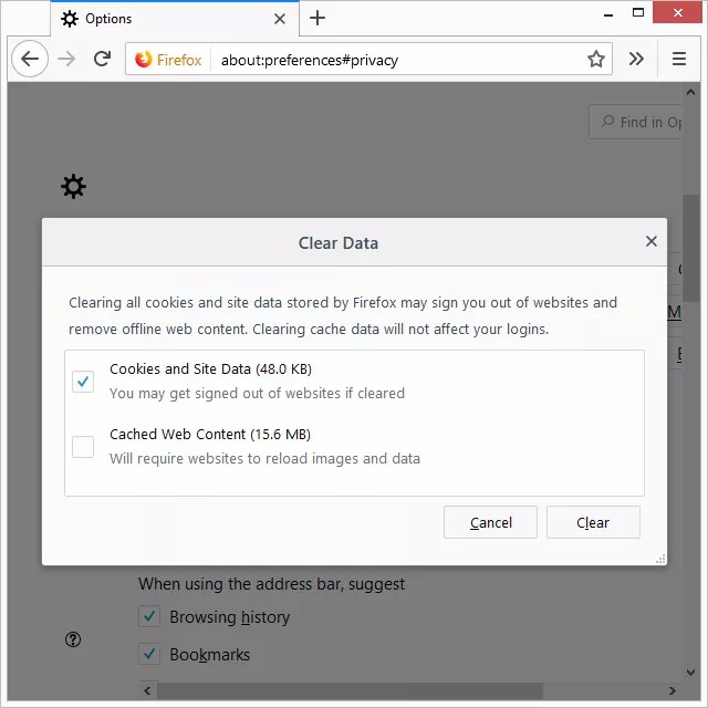 حذف کوکی‌ها در فایرفاکس