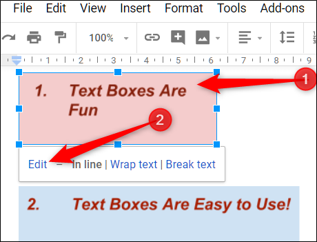 مرحله هفتم اضافه کردن جعبه متن به Google Docs