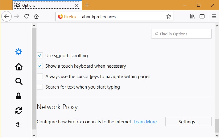 تنظیمات خطای مرورگر فایرفاکس