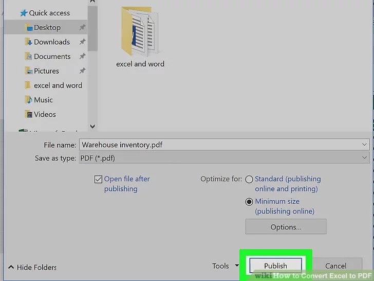 تبدیل فایل اکسل به PDF و پابلیش کردن